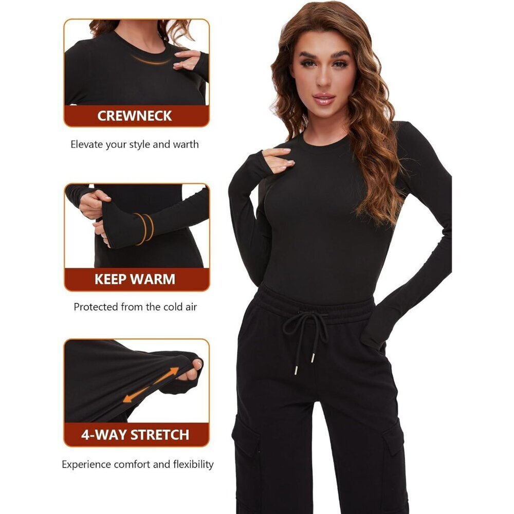 Women’s Thermal Fleece-Lined Compression Long Sleeve Base Layer Top Pack of 4 - Picture 3 of 7